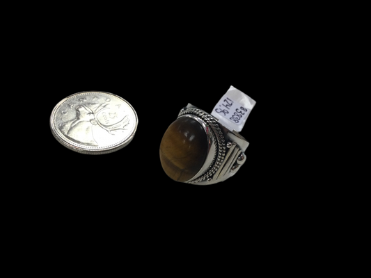 Medium Oval Tigers Eye Silver Ring