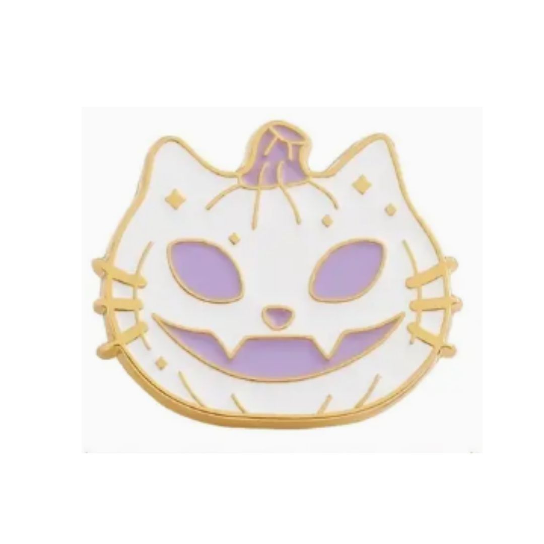 White Cat Jackolantern Pin