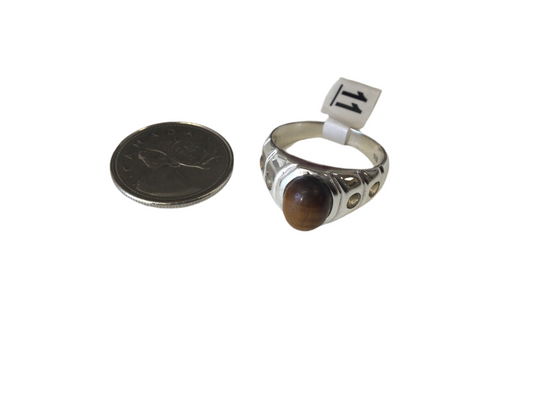 Small Tigers Eye Oval with Citrine Encrusted Band Ring