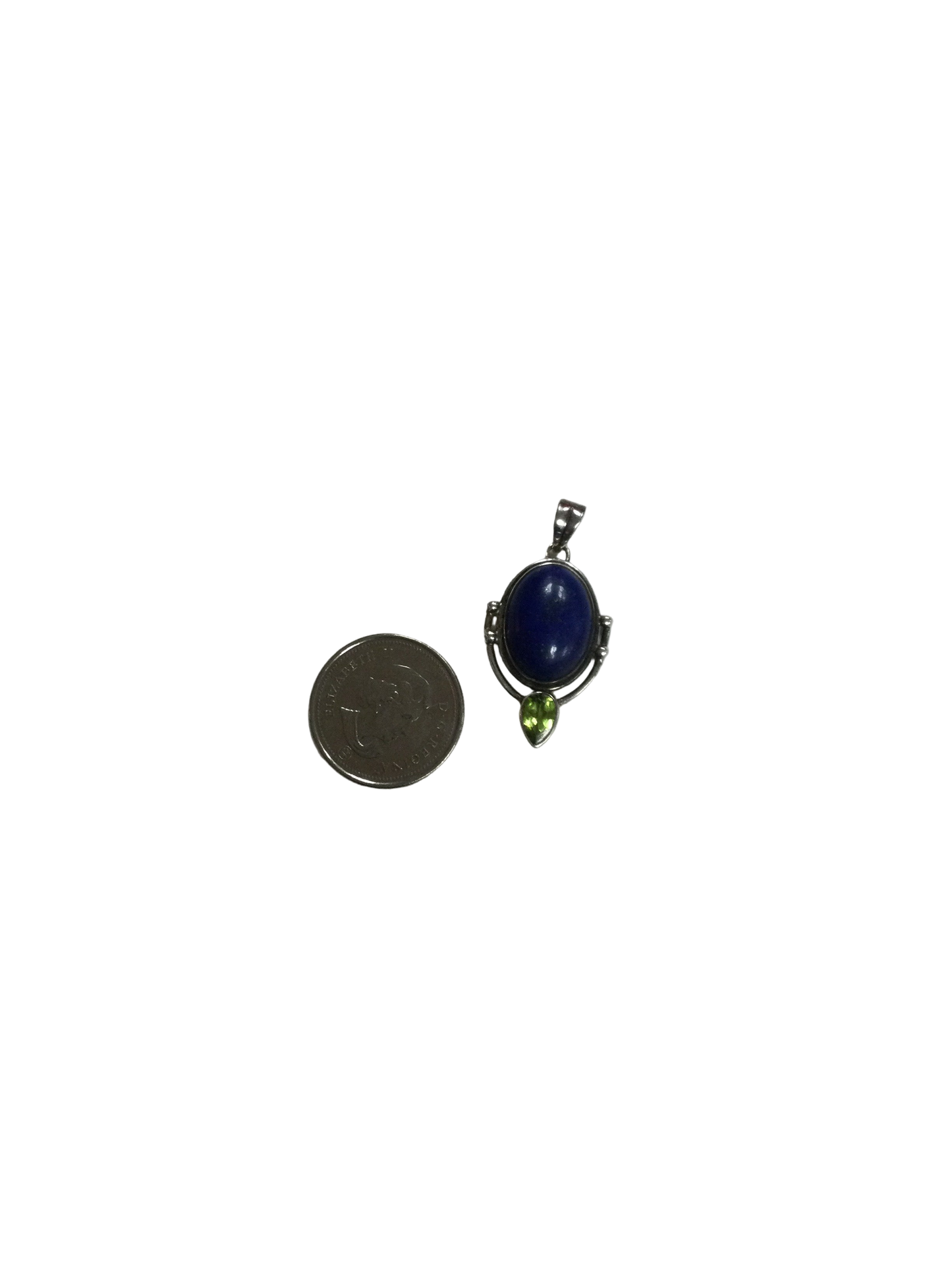 Oval Lapis Lazuli Pendant with Faceted Peridot Set in Silver