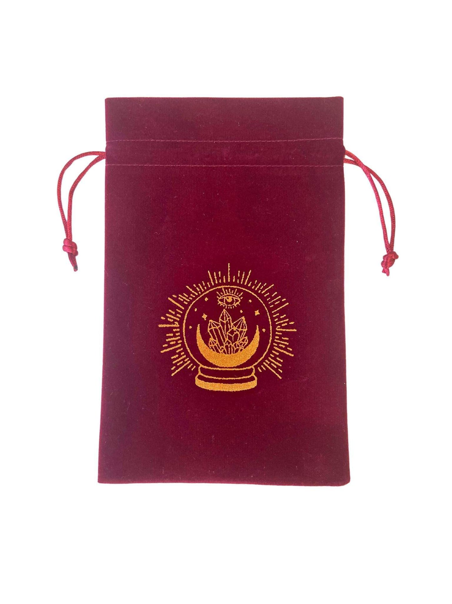 Medium Burgundy Velvet Drawstring Bags with Gold Design