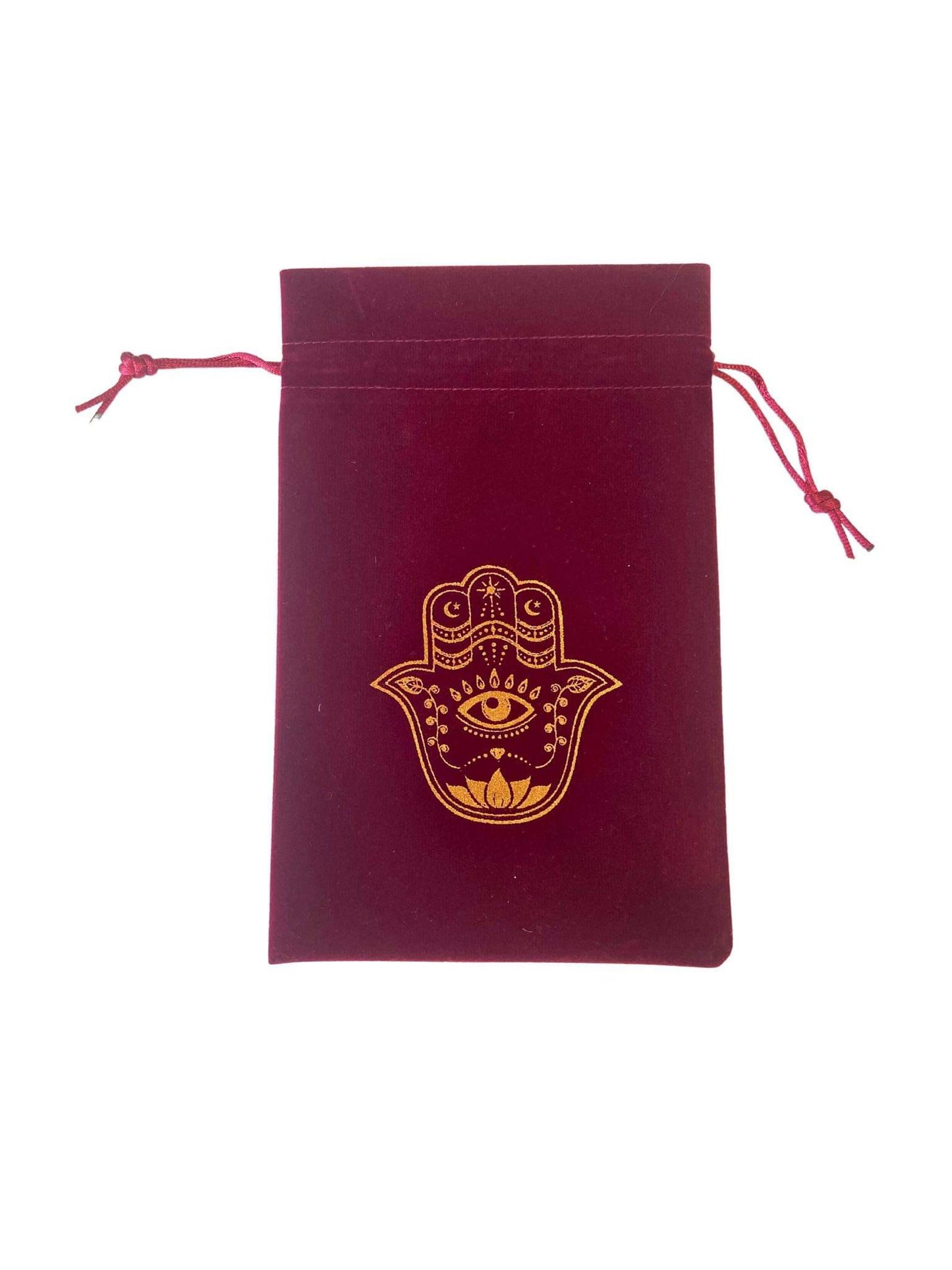 Medium Burgundy Velvet Drawstring Bags with Gold Design