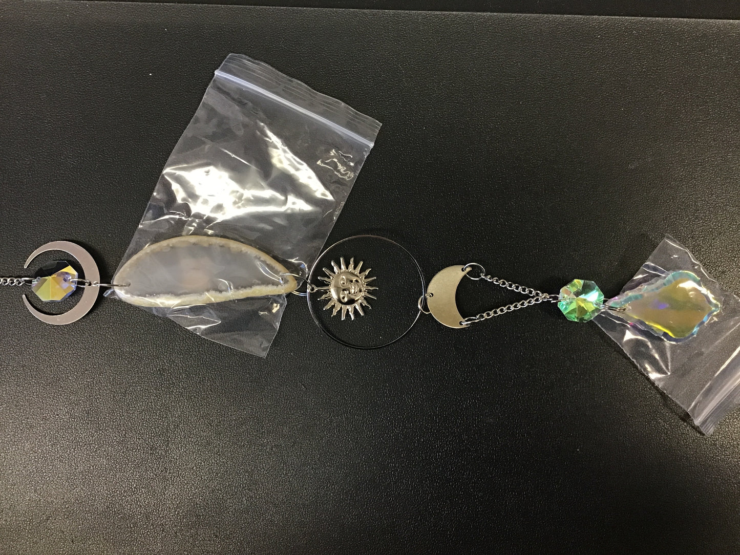 Silver Crystal Sun Catcher w/ Coloured Agate Slice and Symbol