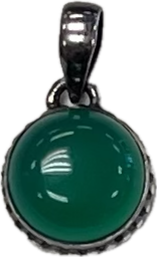 Round Green Onyx Pendant w/ Silver Detailing