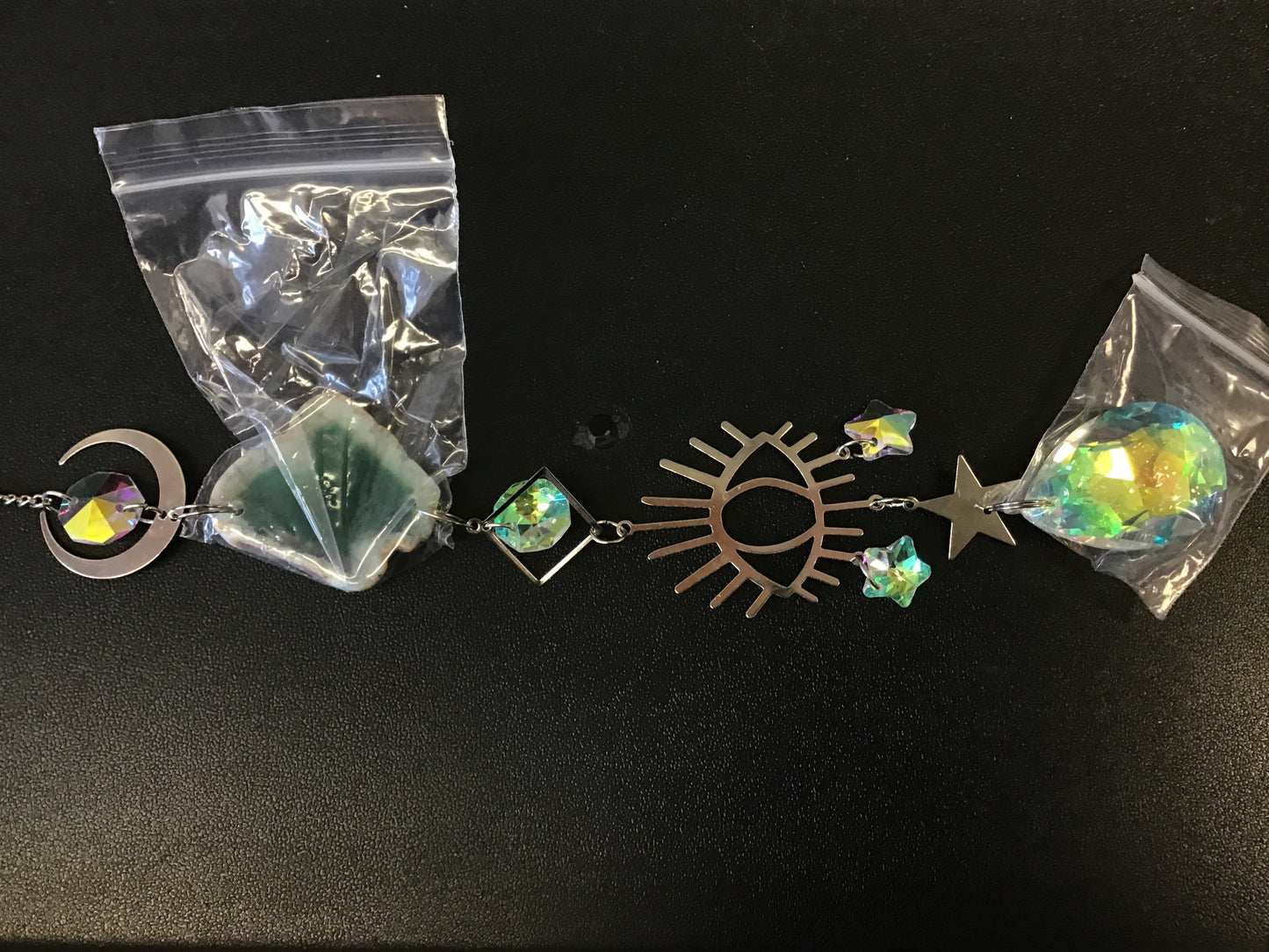 Silver Crystal Sun Catcher w/ Coloured Agate Slice and Symbol