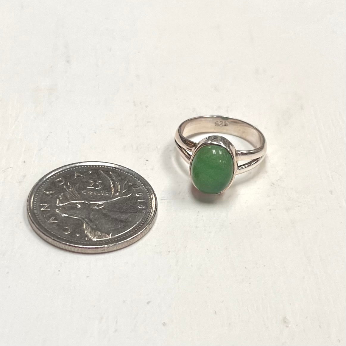 Oval Jade Ring Set in Silver 10mm Size 5