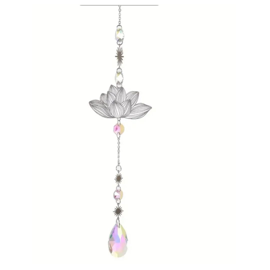 Teardrop Crystal Prism with Metal Lotus