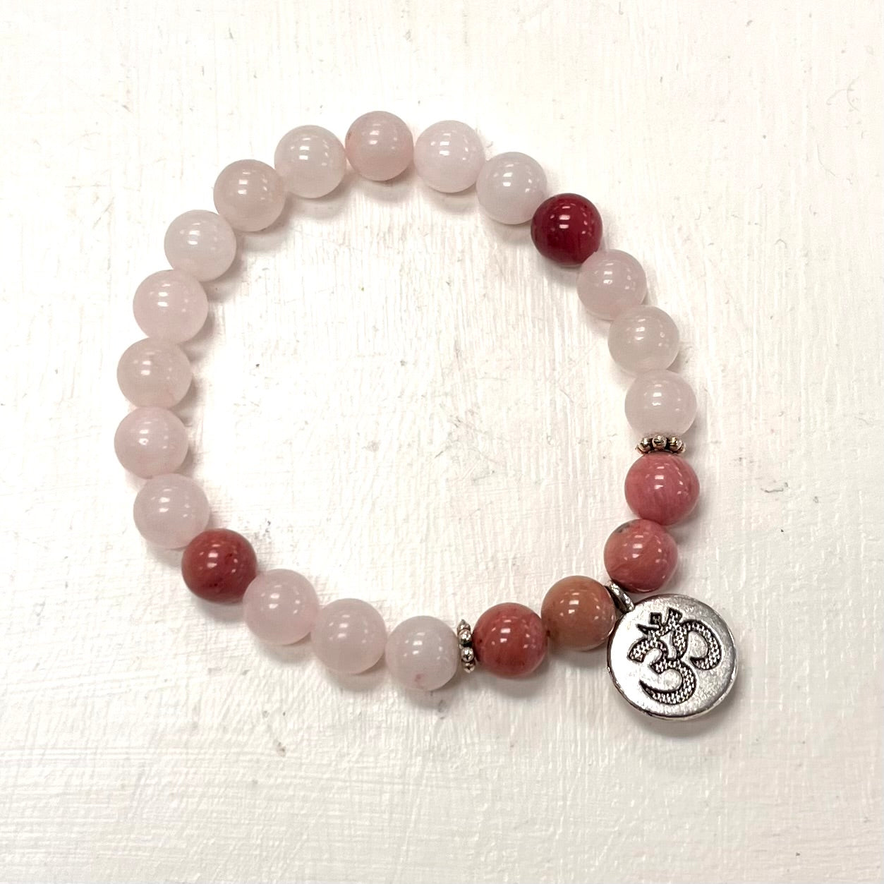 8mm Rose Quartz/Rhodonite Bracelet w/ Om Pendant