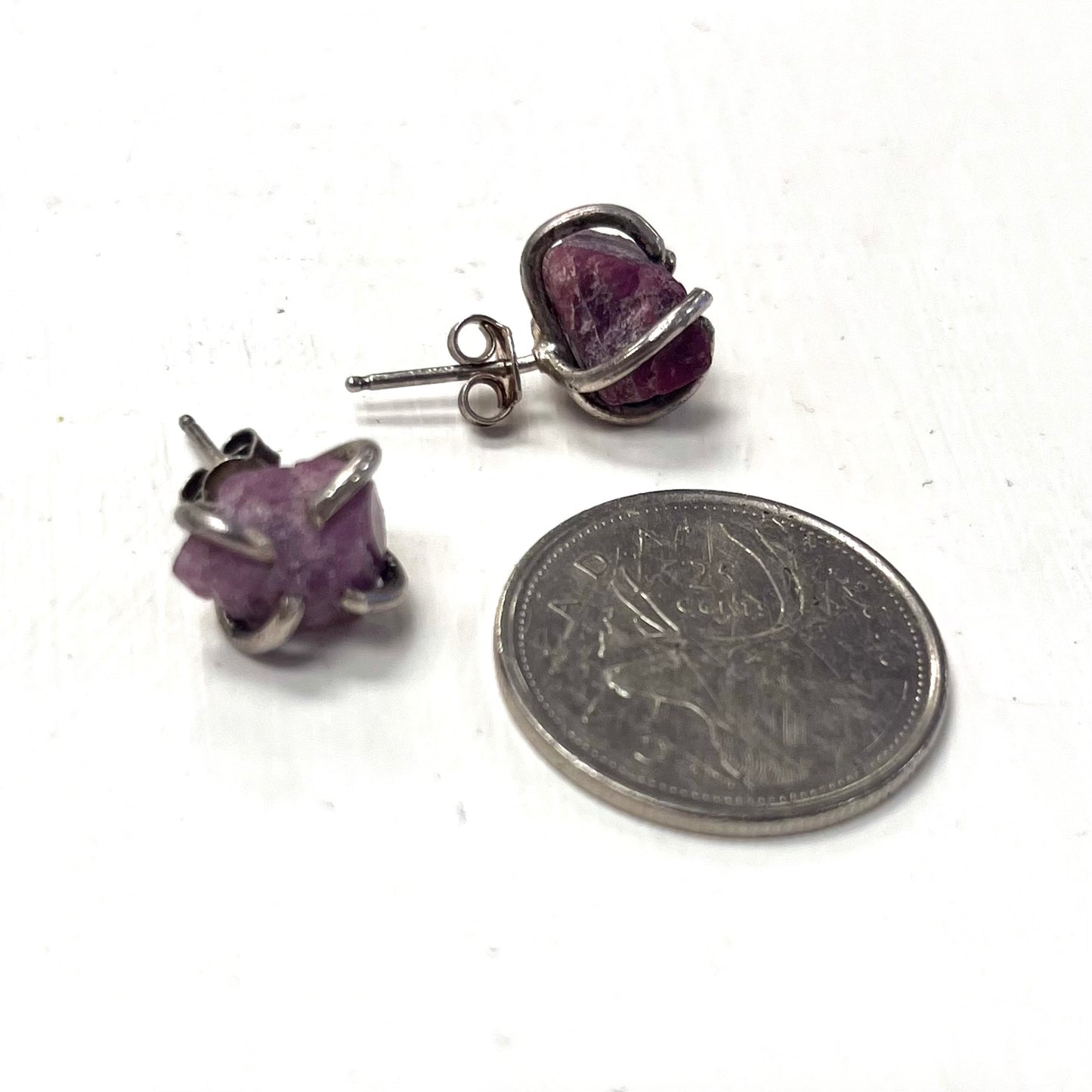 Open Fire Rough Rubellite w/ Silver Claw Studs