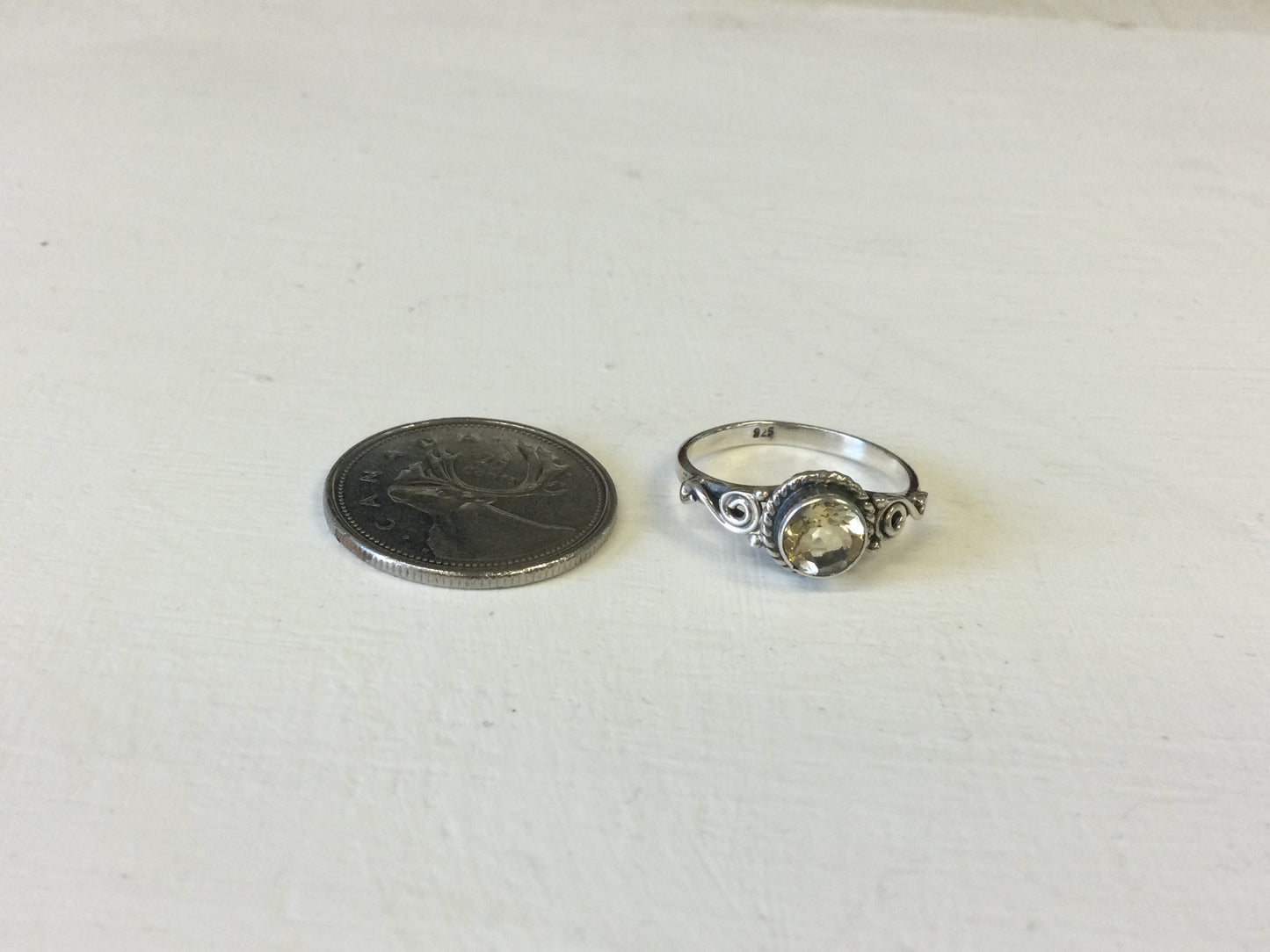 Small Round Citrine with Swirls Silver Ring