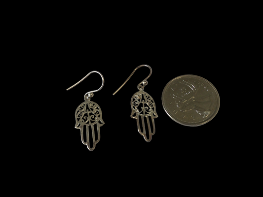 Silver Fatima Hand Dangle Earrings