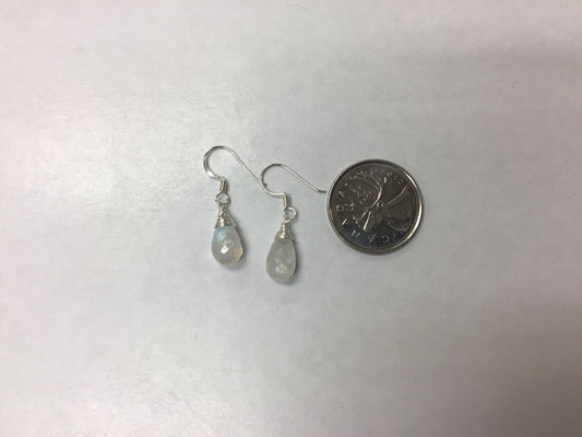 Faceted Drop Rainbow Moonstone Dangle Earrings
