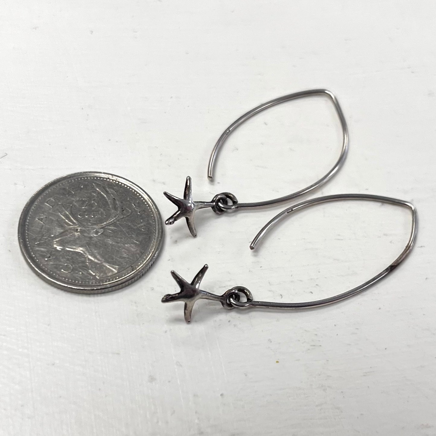 Silver Dangle Hoop Earrings with Silver Starfish Charm