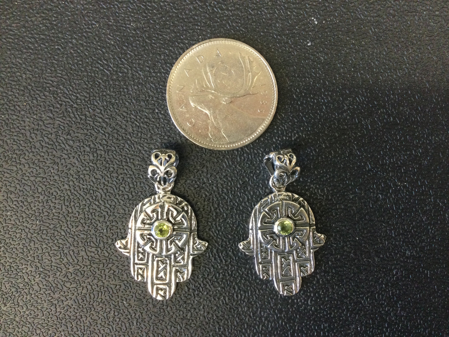 Silver Hamsa with Peridot Pendant