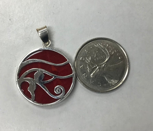 Round Red Coral Eye of Horus Pendant