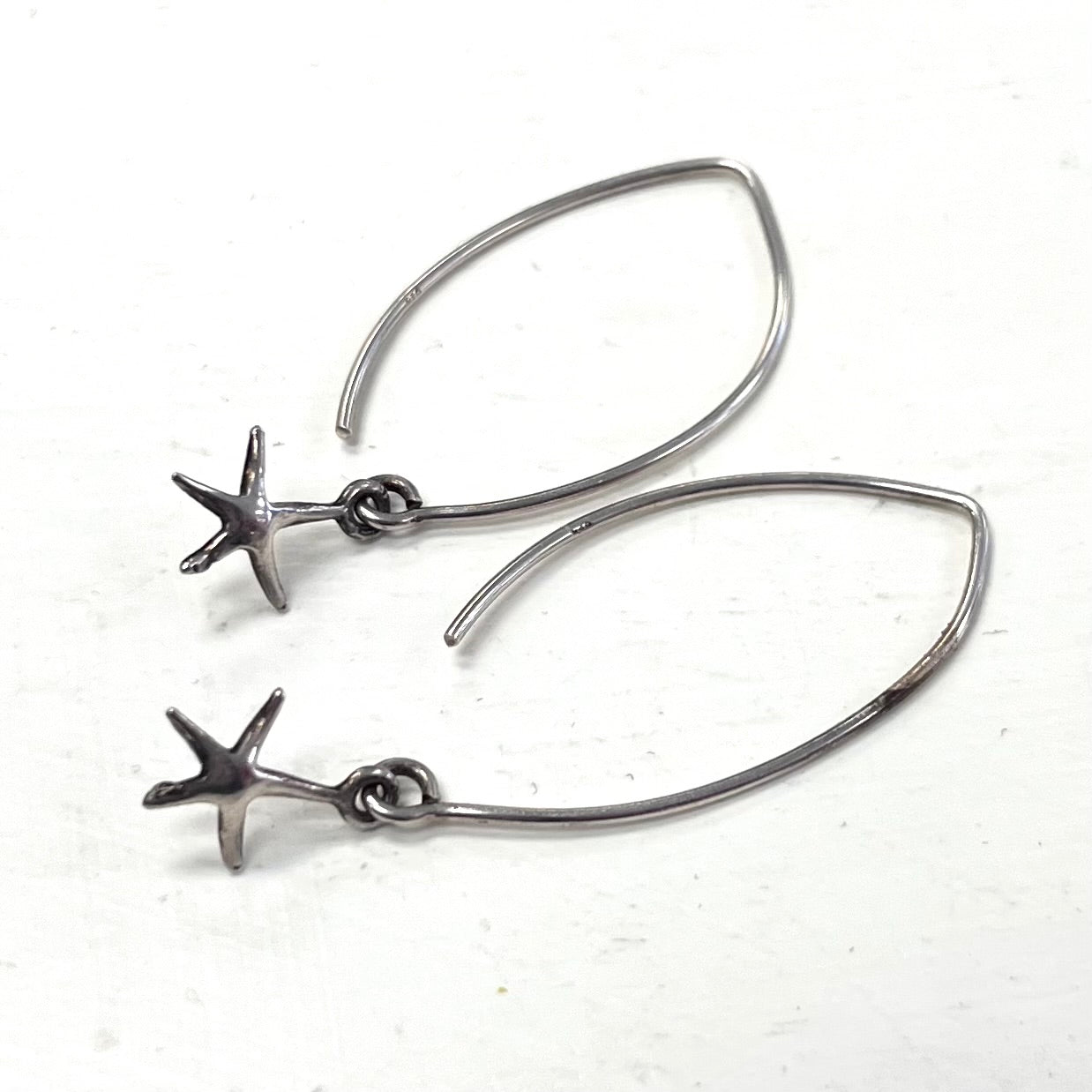 Silver Dangle Hoop Earrings with Silver Starfish Charm
