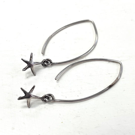 Silver Dangle Hoop Earrings with Silver Starfish Charm