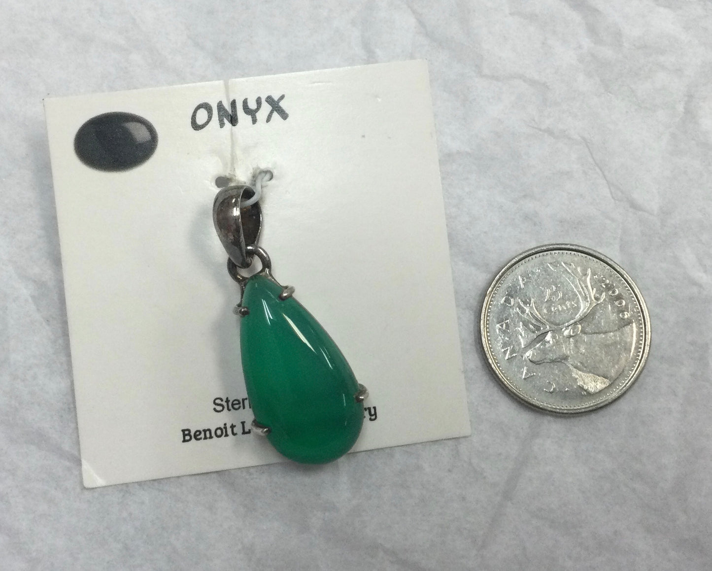 Tear Drop Green Onyx Pendant w/ Silver Claw