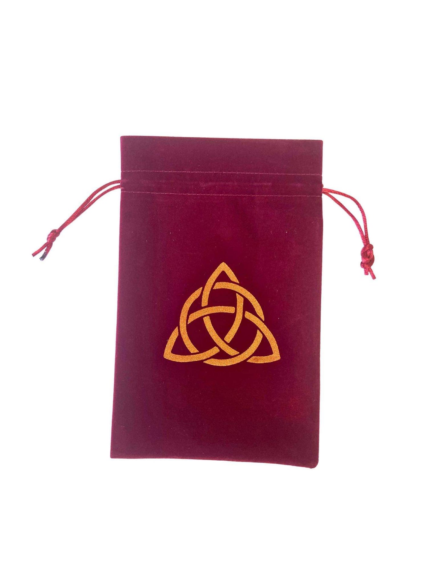 Medium Burgundy Velvet Drawstring Bags with Gold Design