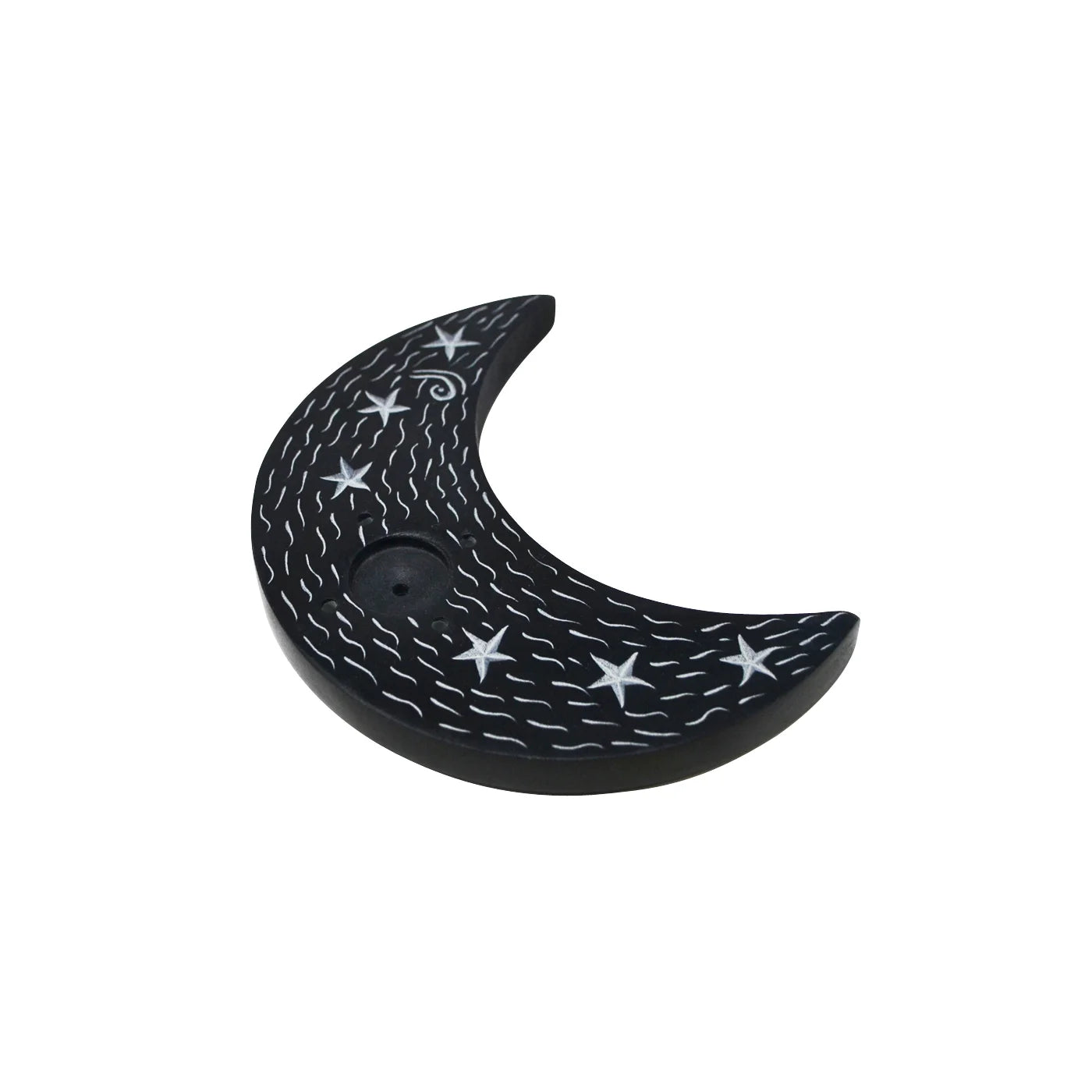 Black Soapstone Moon Incense Holder (Cone or Stick)
