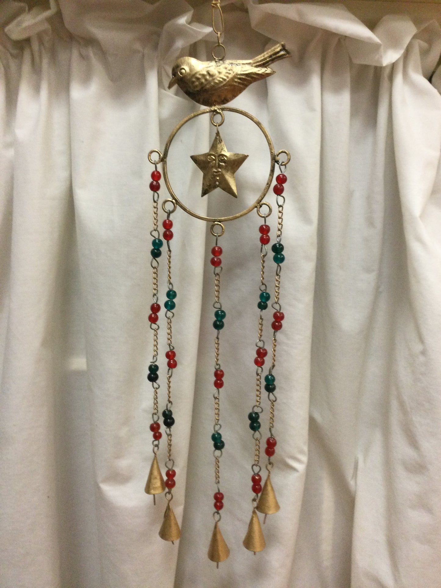 Brass Bell Chimes with Bird and Star