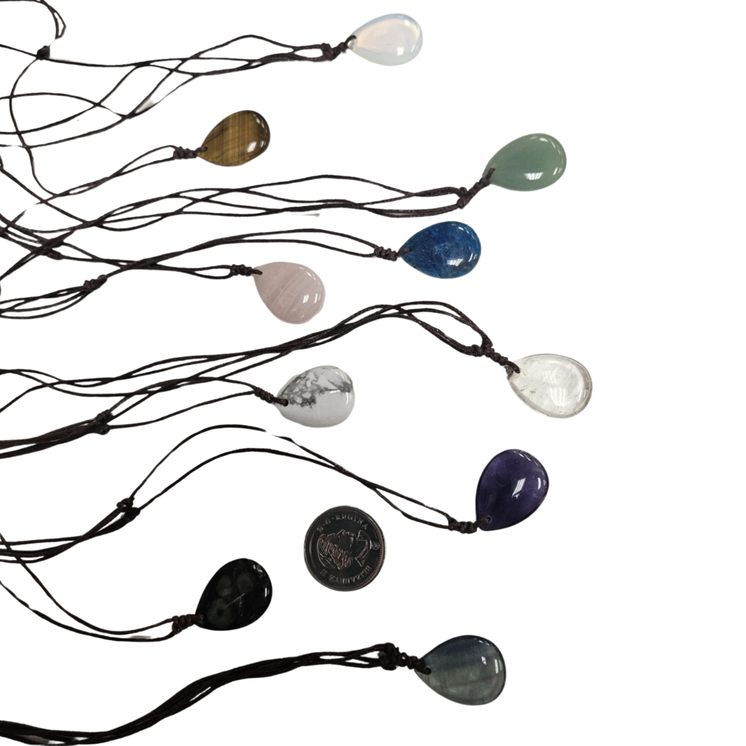 Teardrop Pendant On Cord, Various Stonesl
