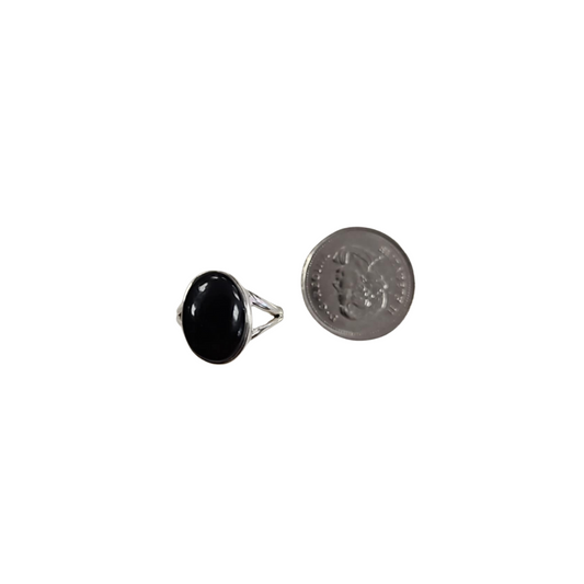 Oval Black Tourmaline Ring Set In Silver, Size 6