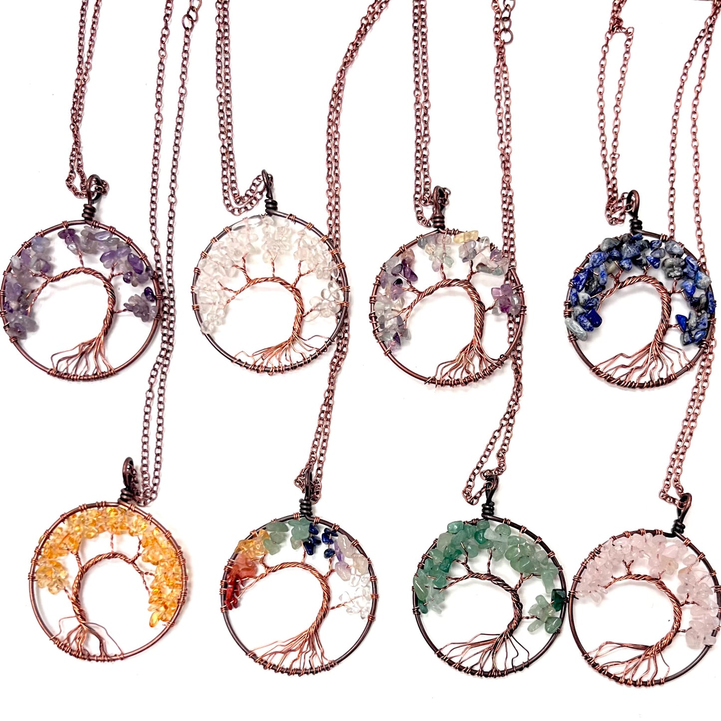 Copper Plated Wire Wrap Crystal Tree Necklace / Hanging