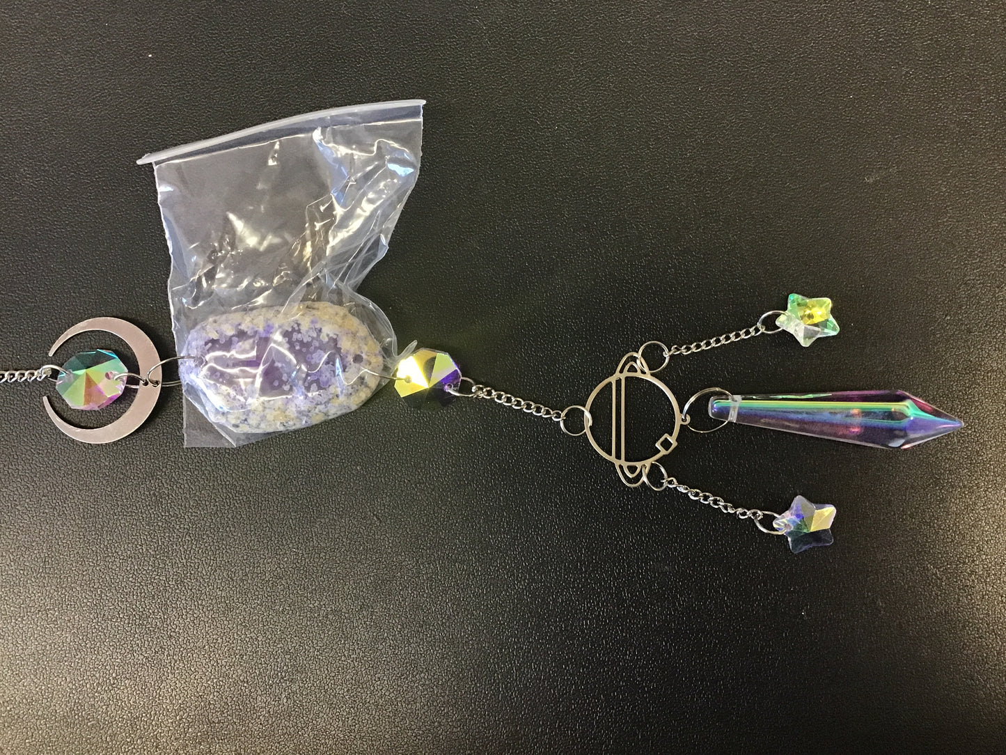 Silver Crystal Sun Catcher w/ Coloured Agate Slice and Symbol
