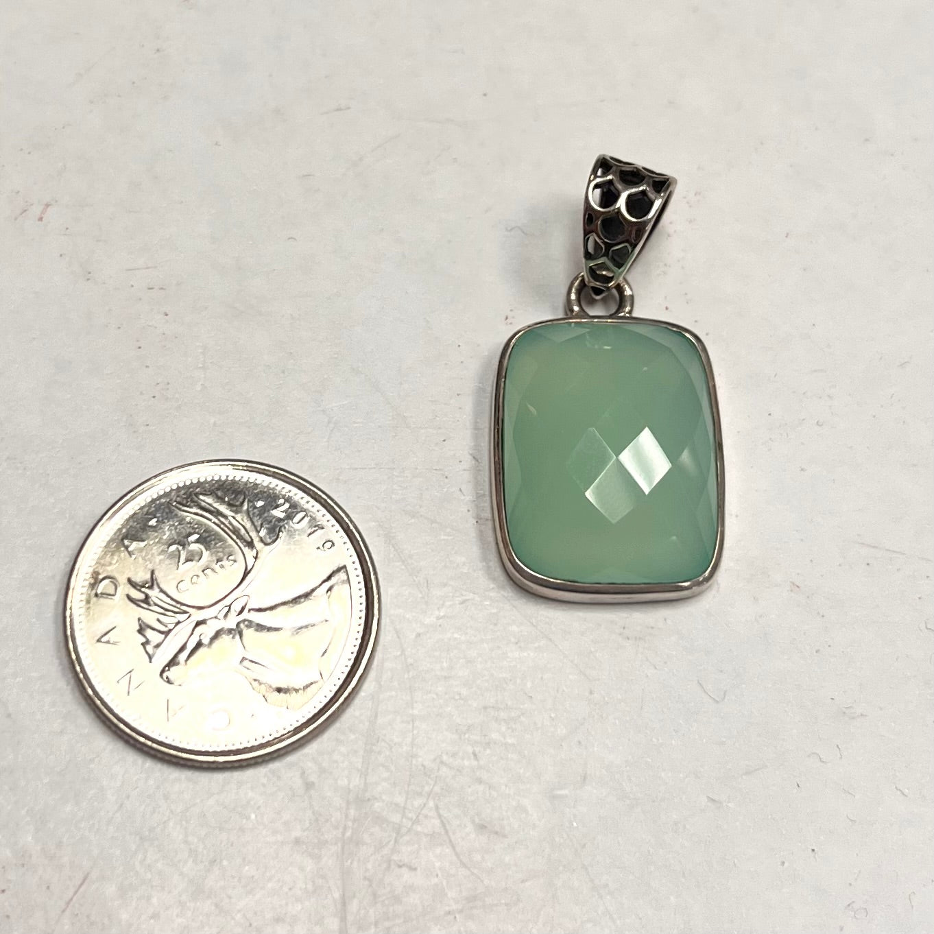 Faceted Chalcedony Round Edged Rectangle Pendant 20mm