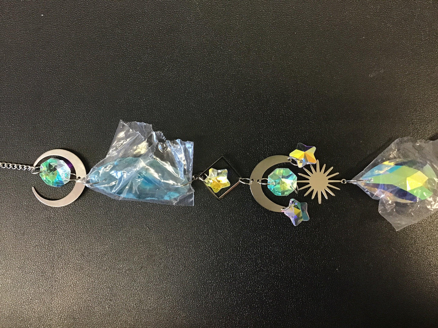 Silver Crystal Sun Catcher w/ Coloured Agate Slice and Symbol