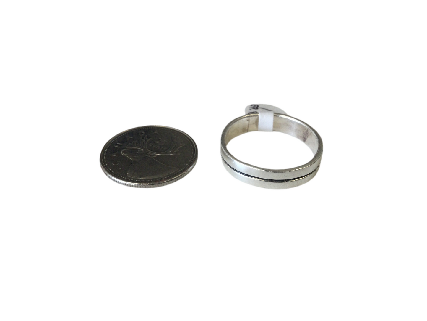 Simple Silver Band Ring with Black Line