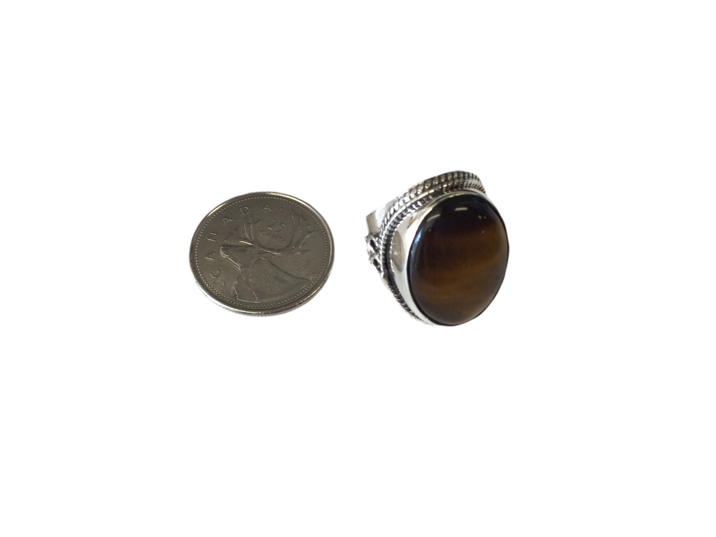 Large Oval Tigers Eye Silver Ring