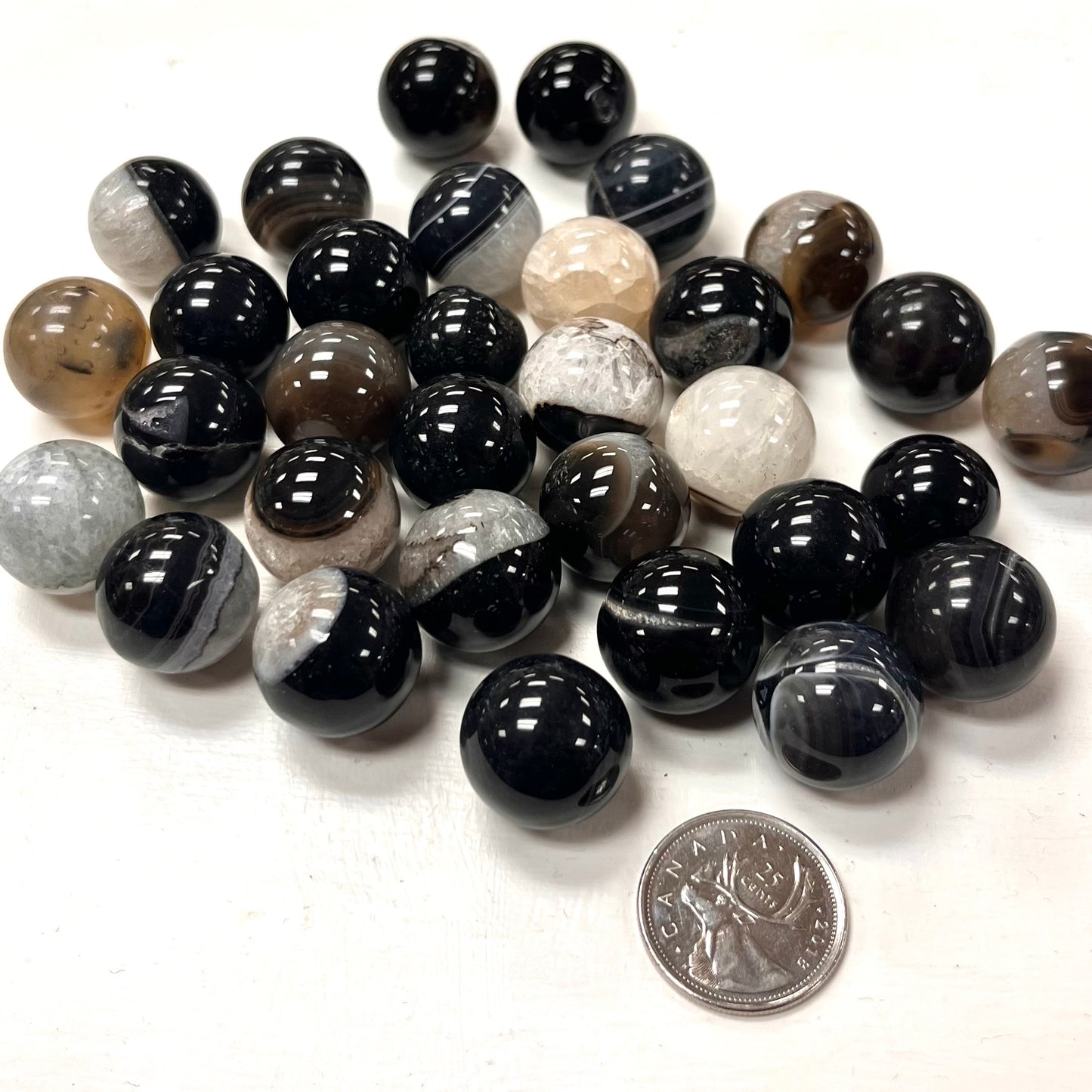 Black Agate w/ Quartz Mini Spheres / Orbs