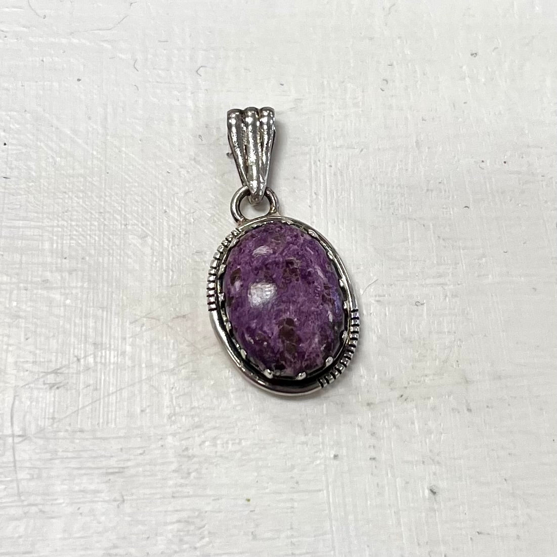 Oval Purpurite Pendant w/ Silver Detailing