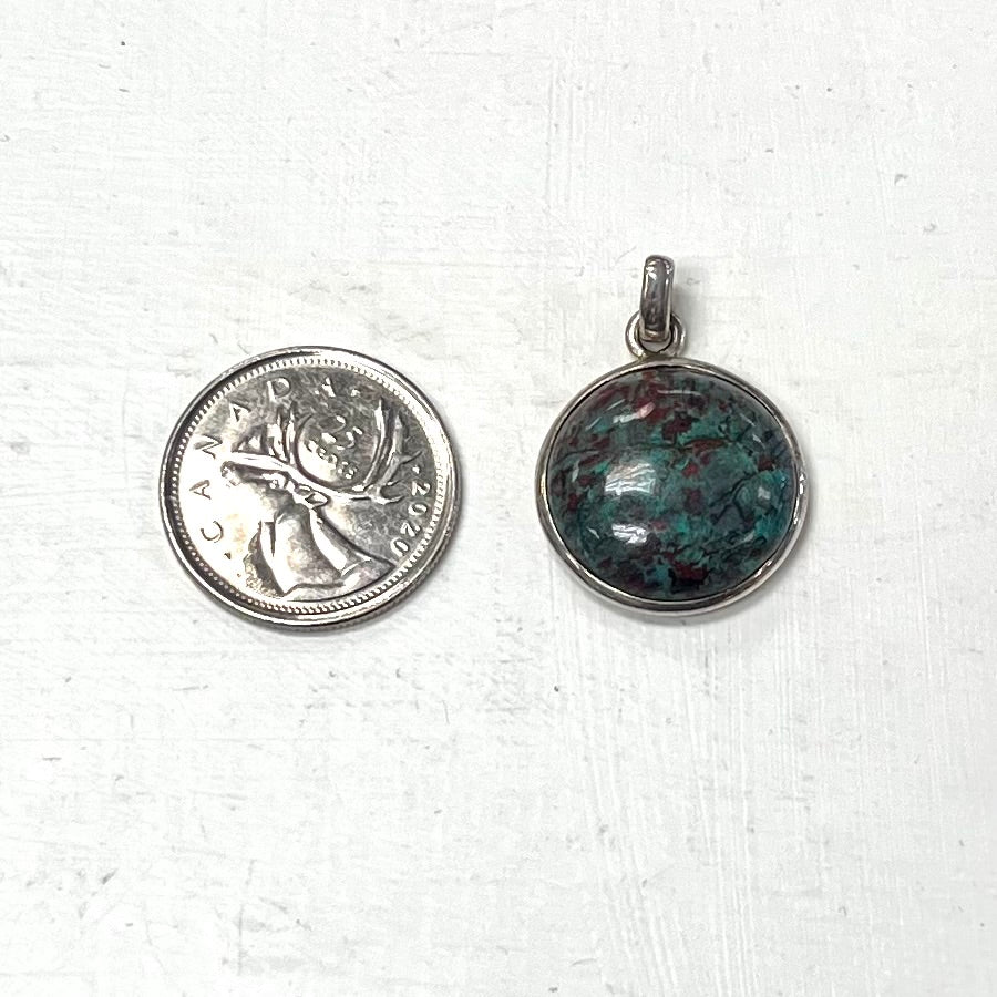 Silver Circular Sonora Sunset (Chrysocolla-Cuprite) Pendant