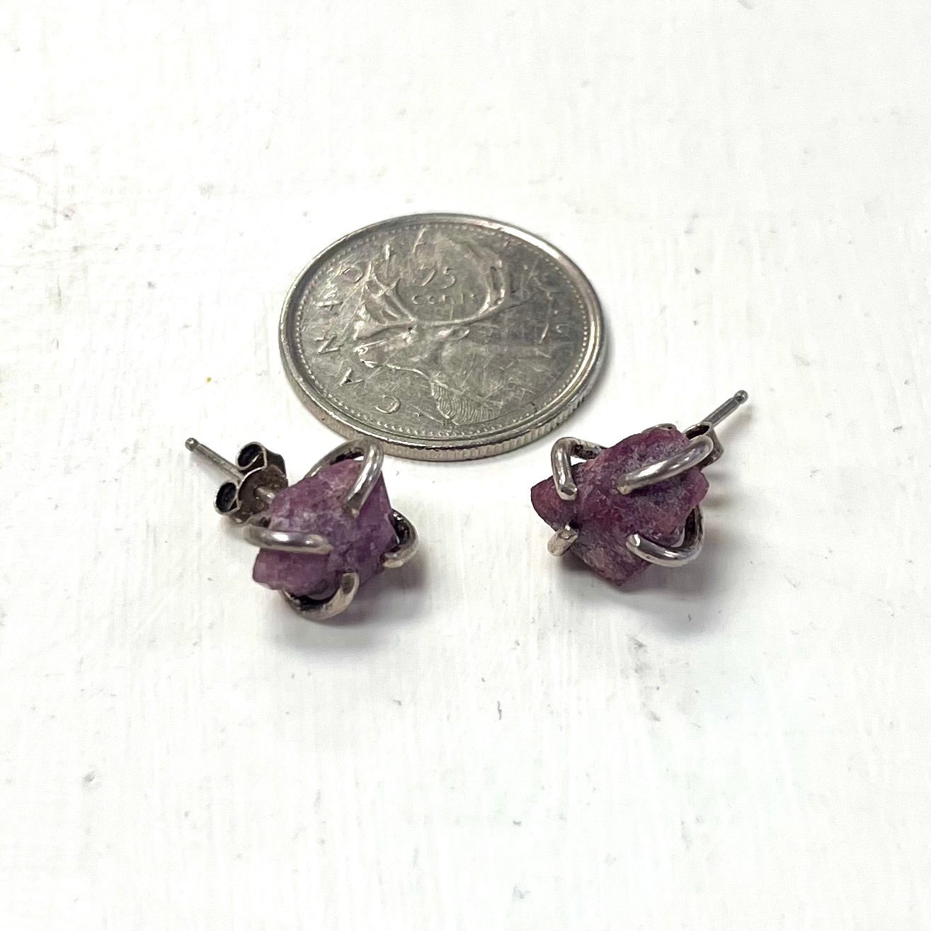 Open Fire Rough Rubellite w/ Silver Claw Studs