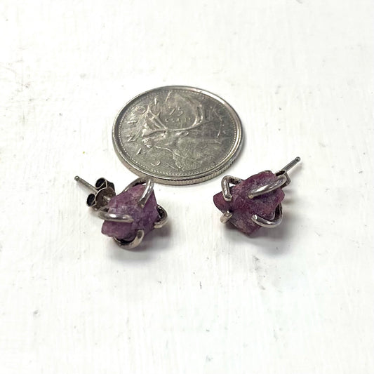 Open Fire Rough Rubellite w/ Silver Claw Studs