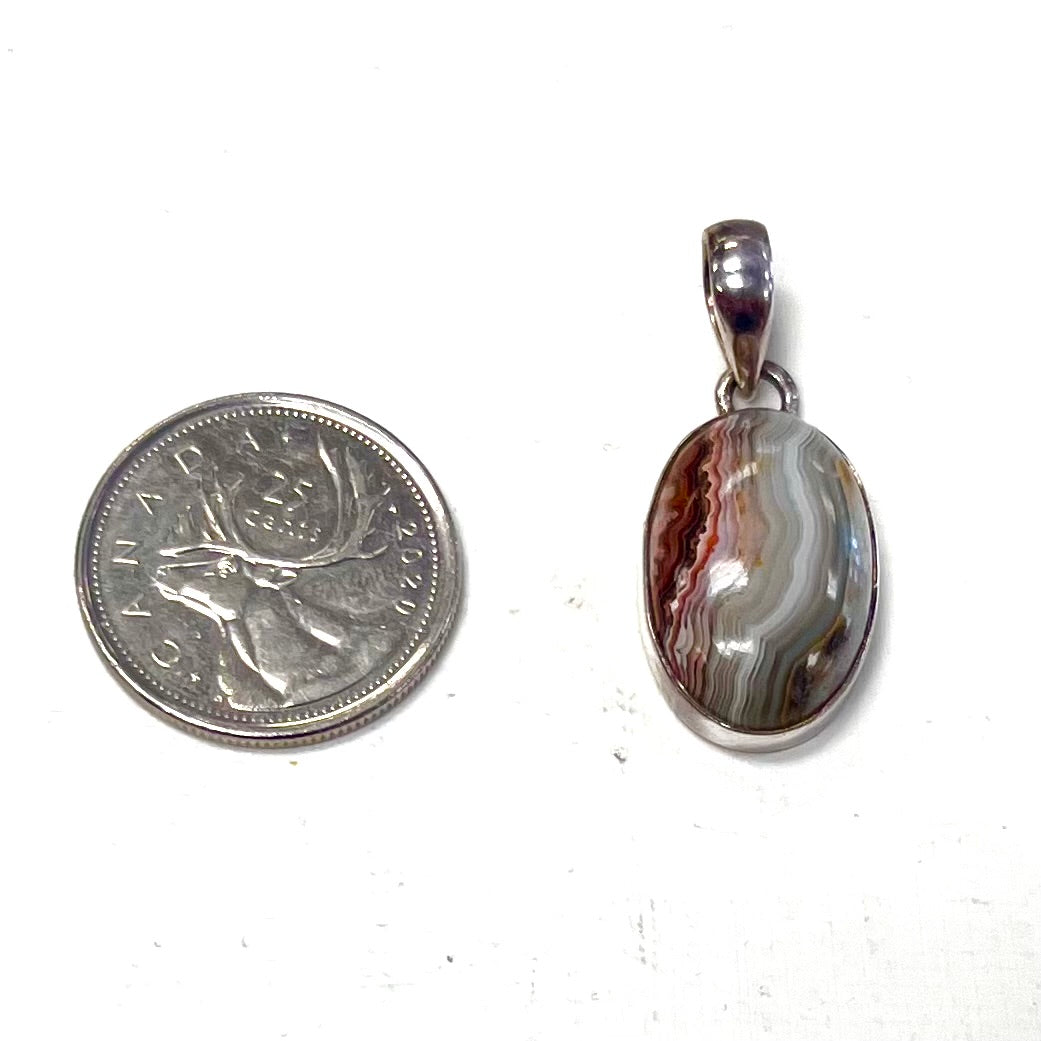 Crazy Lace Agate Oval Pendant in Silver