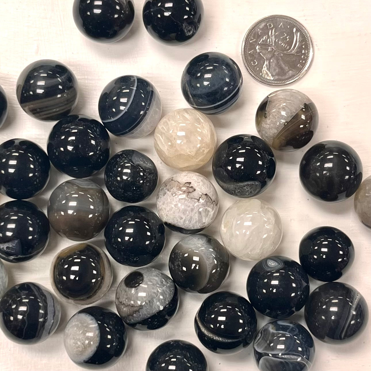 Black Agate w/ Quartz Mini Spheres / Orbs