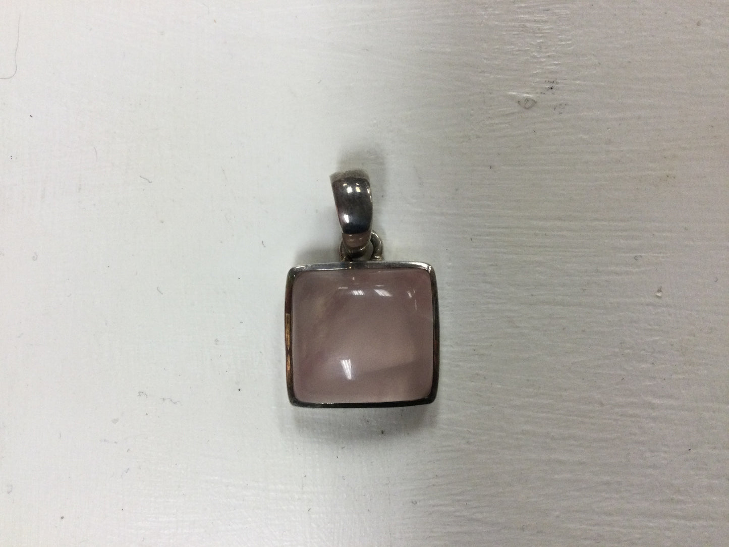 Square, Rose Quartz Pendant in Silver