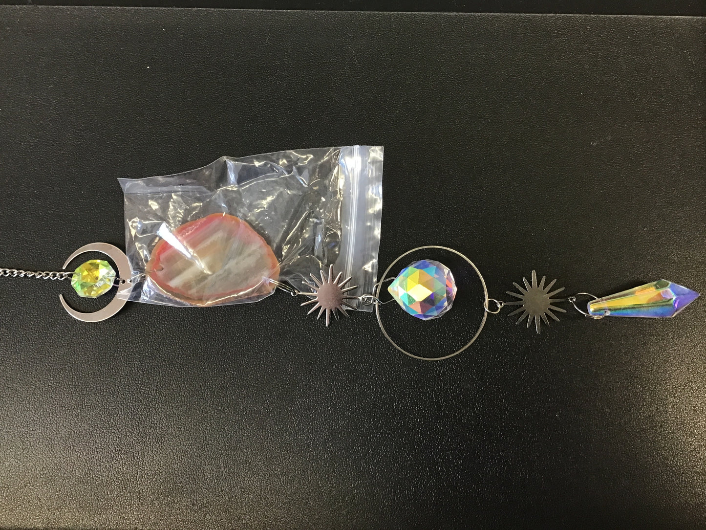 Silver Crystal Sun Catcher w/ Coloured Agate Slice and Symbol