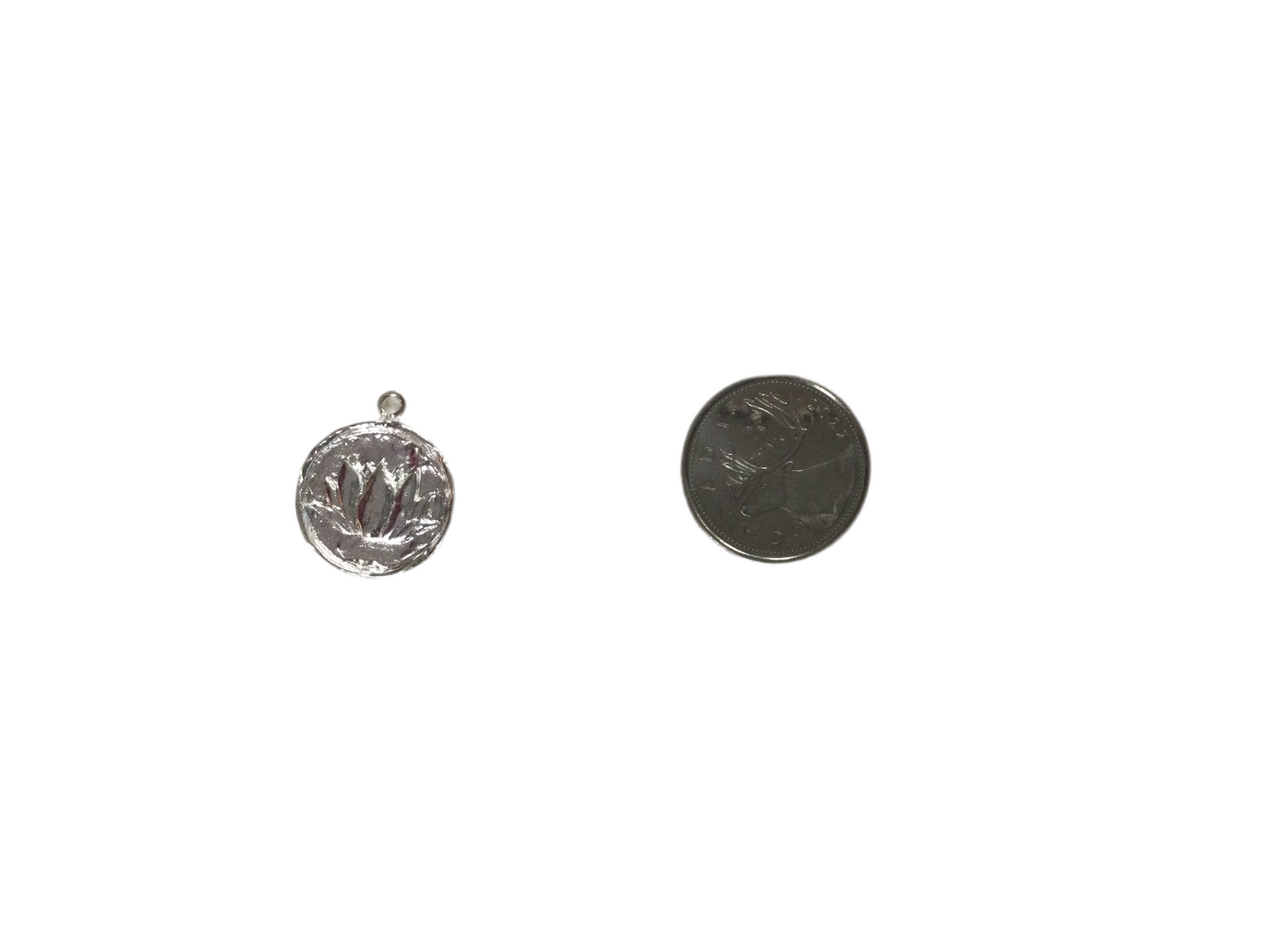Rhodium Plated Round Lotus Charm