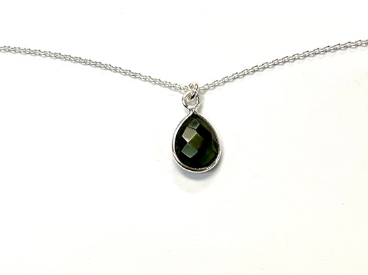 Sterling Silver Faceted Crystal Teardrop Necklace