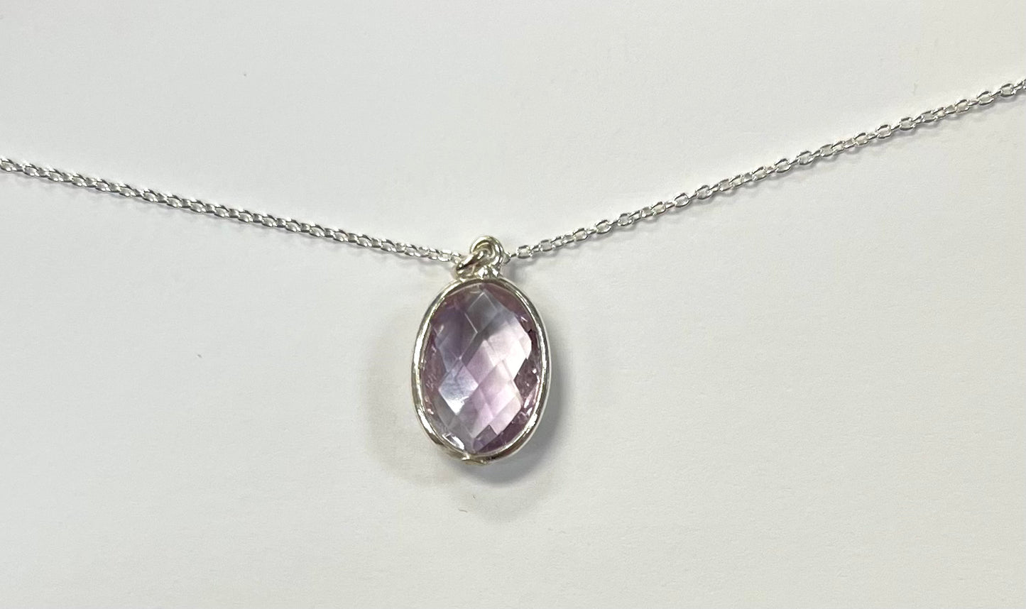 Sterling Silver Faceted Oval Amethyst Necklace