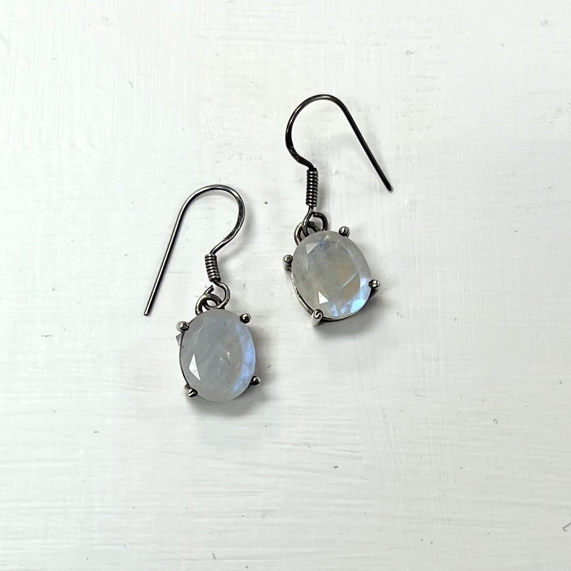 Rainbow Moonstone Earrings, Silver Claw