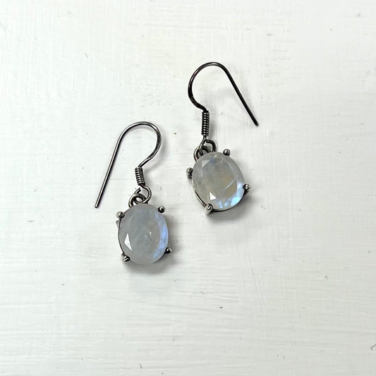 Rainbow Moonstone Earrings, Silver Claw