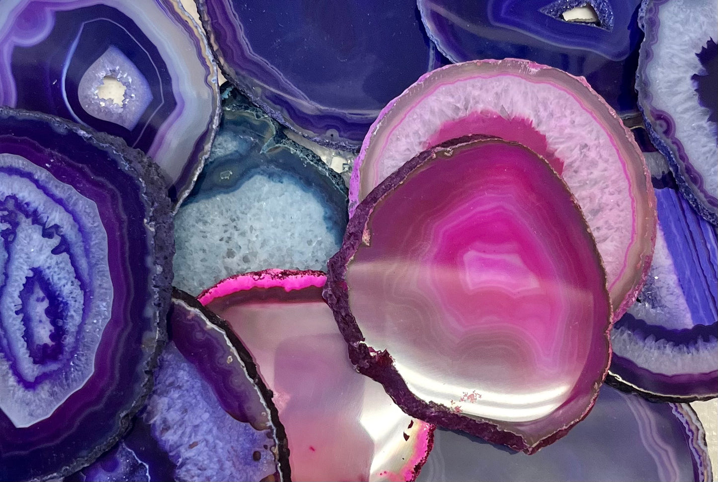 Larger Agate Slices (Dyed - Blue, Purples and Pinks)