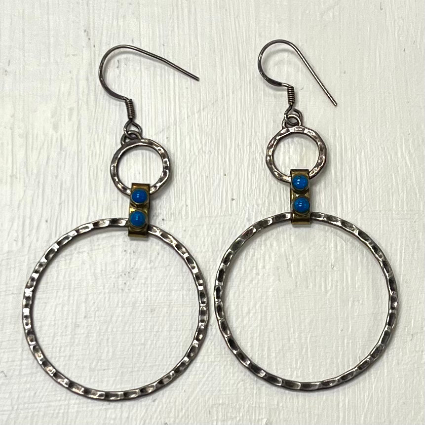 Hammered Circles - Drop Earrings Mixed Metal