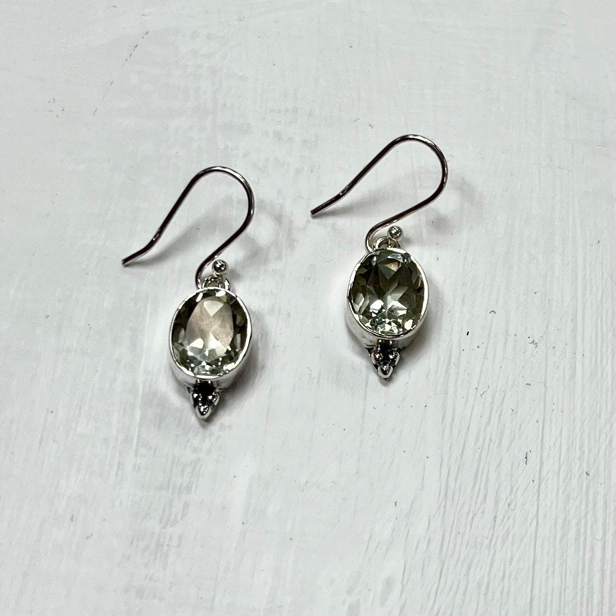 Faceted Dangle Prasiolite Earrings in Silver (Various Cuts)